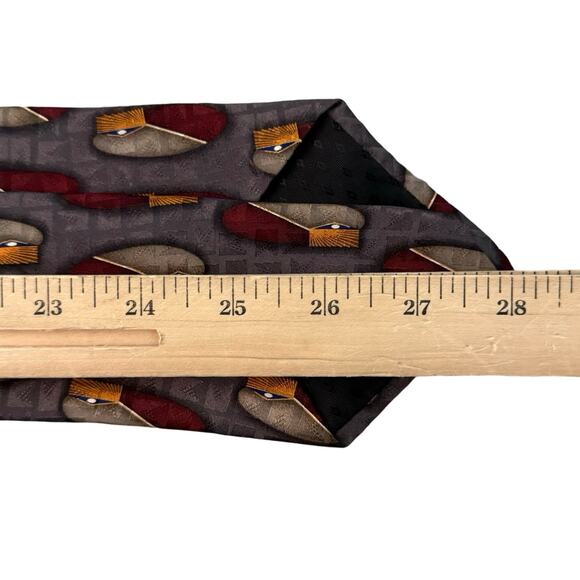 Vintage 90s Oscar de la Renta Gray Burgundy Orange Ovals 100% Silk Tie Necktie - Picture 2 of 7